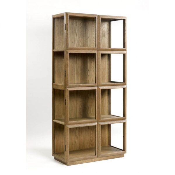 Vitrina de Roble Natural con Puertas de Cristal