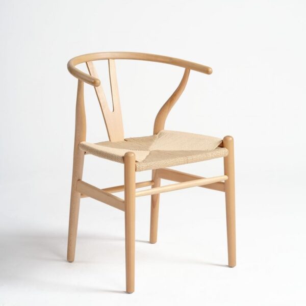 Silla Wishbone de Madera de Fresno con Asiento de Enea