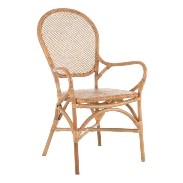 Silla de Ratán Natural con Respaldo Alto y Brazos