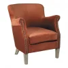 Sillón de Terciopelo en Tono Naranja Quemado con Detalles de Tachuelas - Imagen 3
