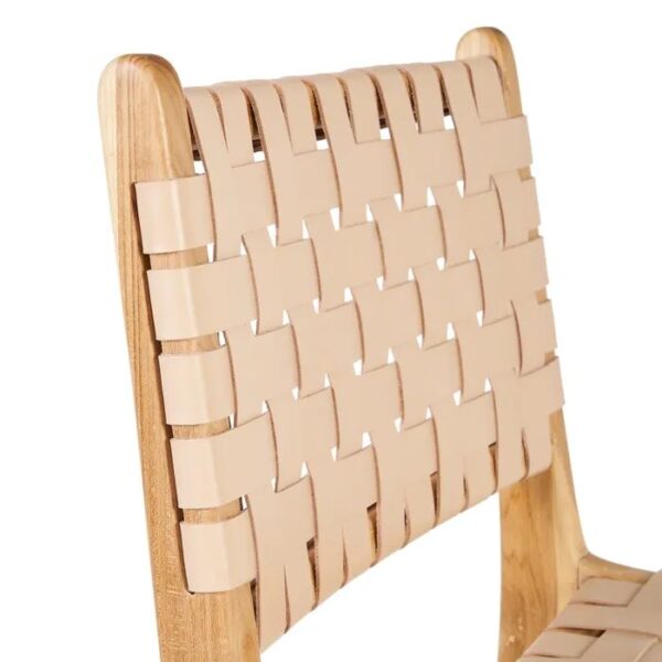 Silla de Teka y Piel Beige Tejida - Imagen 5