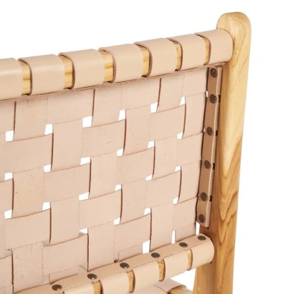 Silla de Teka y Piel Beige Tejida - Imagen 6