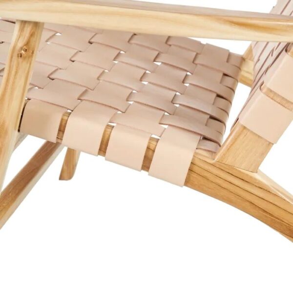 Sillón de Teka y Piel Beige de Diseño Artesanal - Imagen 8