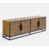 Mueble de TV de Roble con Diseño en Espiga y Base Metálica