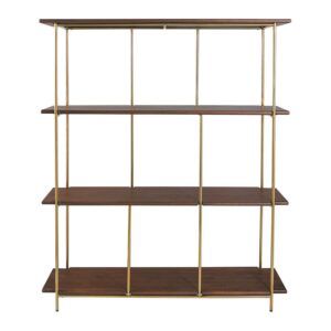 Librería de Madera Acabado Nogal con Estructura Metálica Dorada