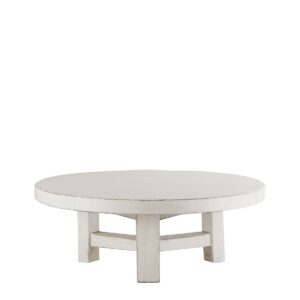 Mesa de Centro Redonda de Olmo Reciclado Acabado Blanco (Ø80 cm)