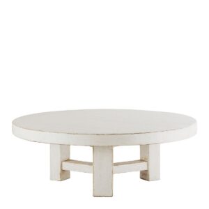 Mesa de Centro Redonda de Olmo Reciclado Acabado Blanco (Ø105 cm)