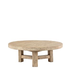 Mesa de Centro Redonda en Madera de Olmo Reciclada Acabado Natural (Ø80 cm)