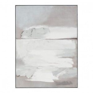 Cuadro Abstracto en Tonos Neutros y Blancos con Marco Blanco
