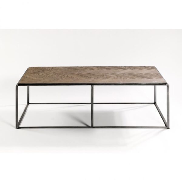 Mesa de Centro Rectangular con Estructura Metálica y Sobre de Roble en Espiga