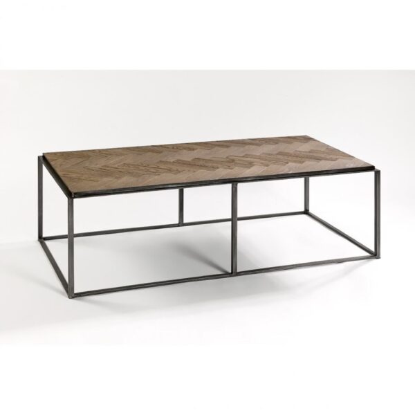 Mesa de Centro Rectangular con Estructura Metálica y Sobre de Roble en Espiga - Imagen 3